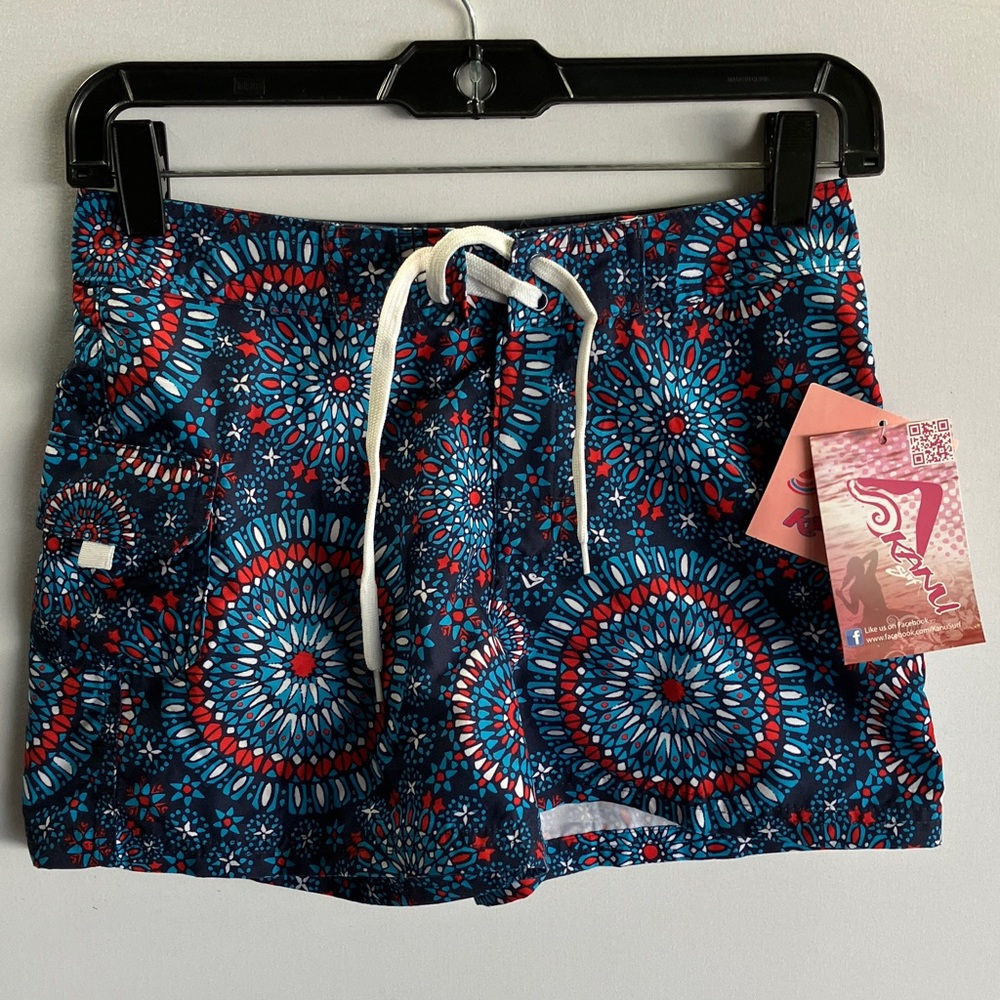 Kanu Surf Blue and Red Patterned Board Shorts for Kids